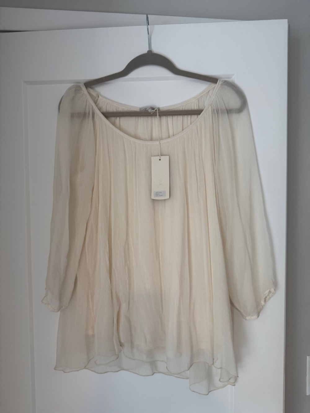 Women's Silk Cream Sheer Peasant Blouse NWT